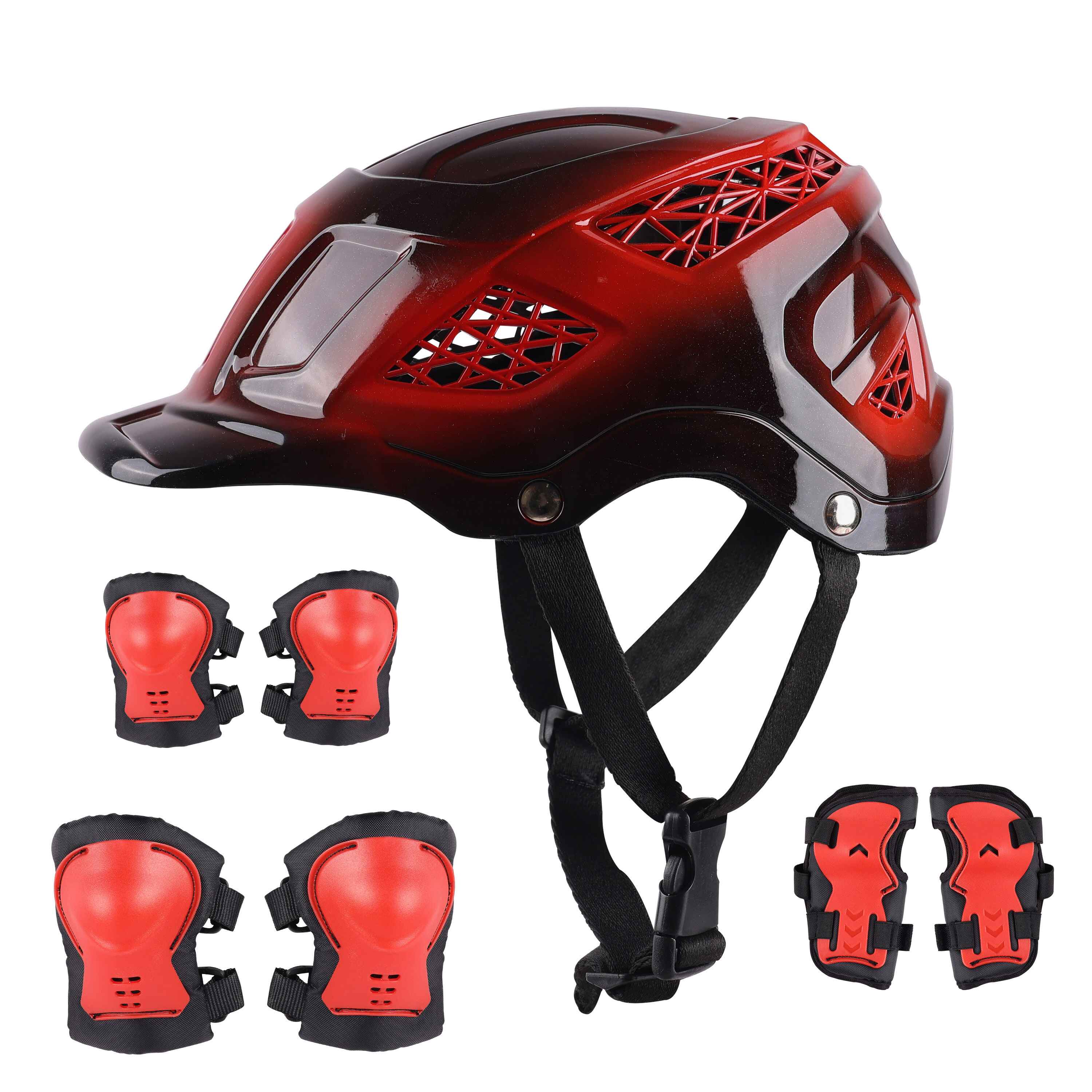 Premium Skating / Cycling Helmet along with Protector-Black with Sports Red